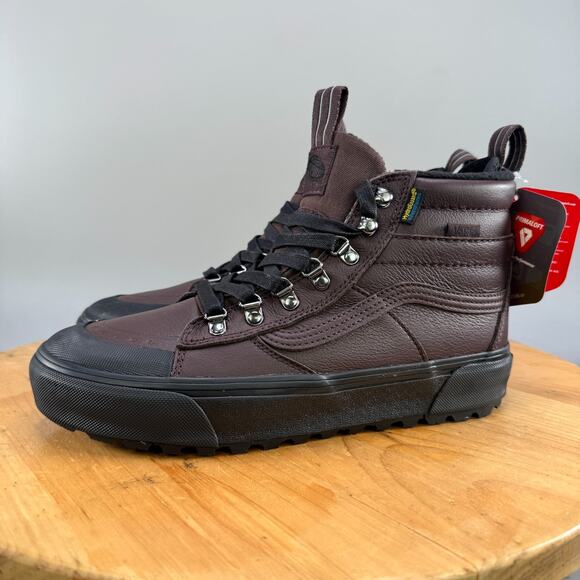 Vans Sk8-Hi MTE Men’s Size 8.5 Shoes Chocolate Brown Leather Boots‎ Lace Up NEW main image 9
